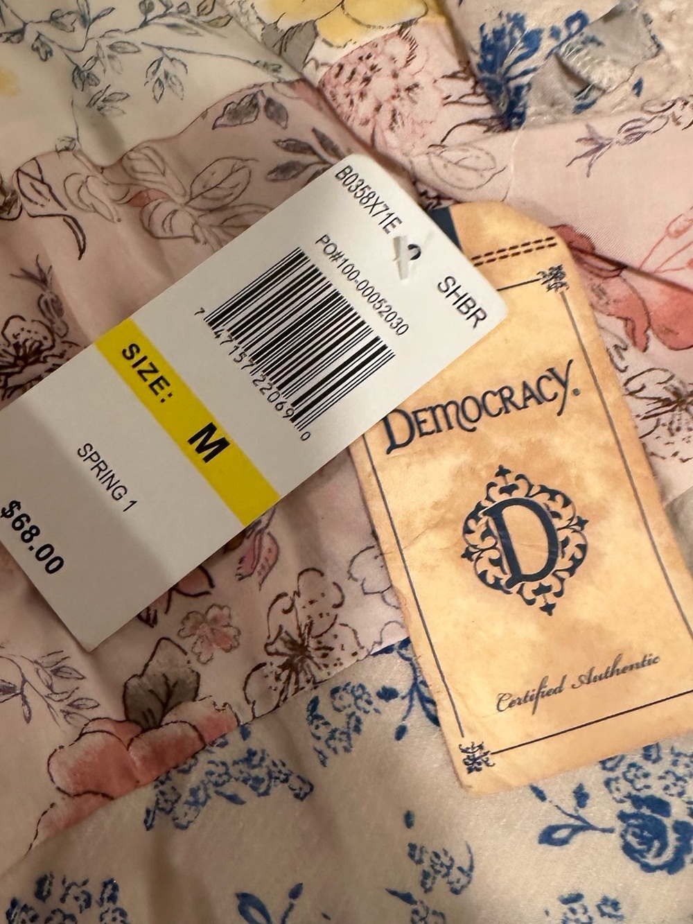 Democracy Floral Peasant Blouse - Smocked Boho Tunic Top Pastels NWT Size Medium - Picture 11 of 16